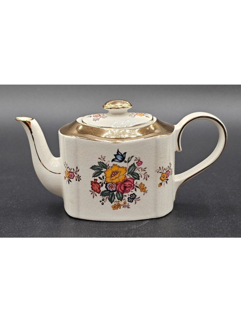 VTG Arthur Wood Haddon 1930s Ceramic Teapot W/Gold Accents Floral Design England